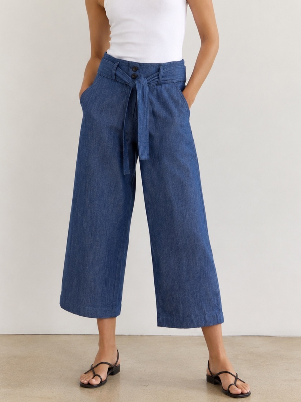 J.Crew Slim Wide Leg Tie Waist Denim Pants